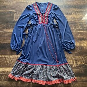 Vintage 70s Jody T California boho farm prairie corset lace up dress sz 5 *READ